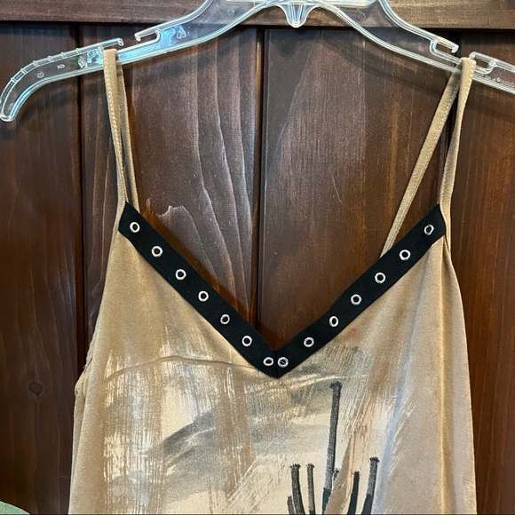 Wild West Arizona Desert Brown Tan Faux Suede Graphic Tank Top - Picture 2 of 4